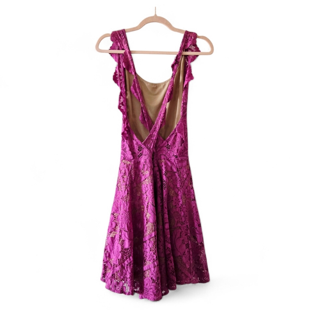 For Love & Lemons Gianna Lace Criss Cross Backless Mini Dress Pink Purple Medium - Picture 4 of 9